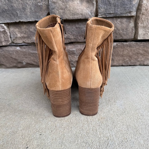 Sam Edelman Ona Fringe Boots Camel Squared Toe Suede - Picture 7 of 11